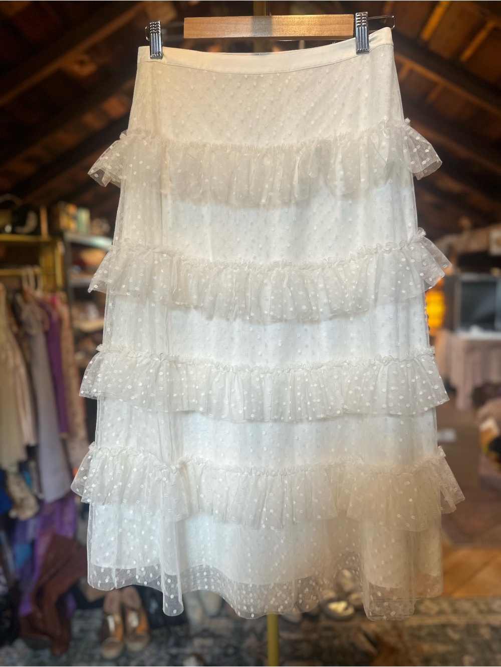 Rachel Parcell White Tiered Ruffle Midi Skirt